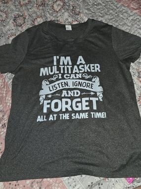 Graphic Tee - "I'm a Multitasker" Light Blue Print on Dark Gray